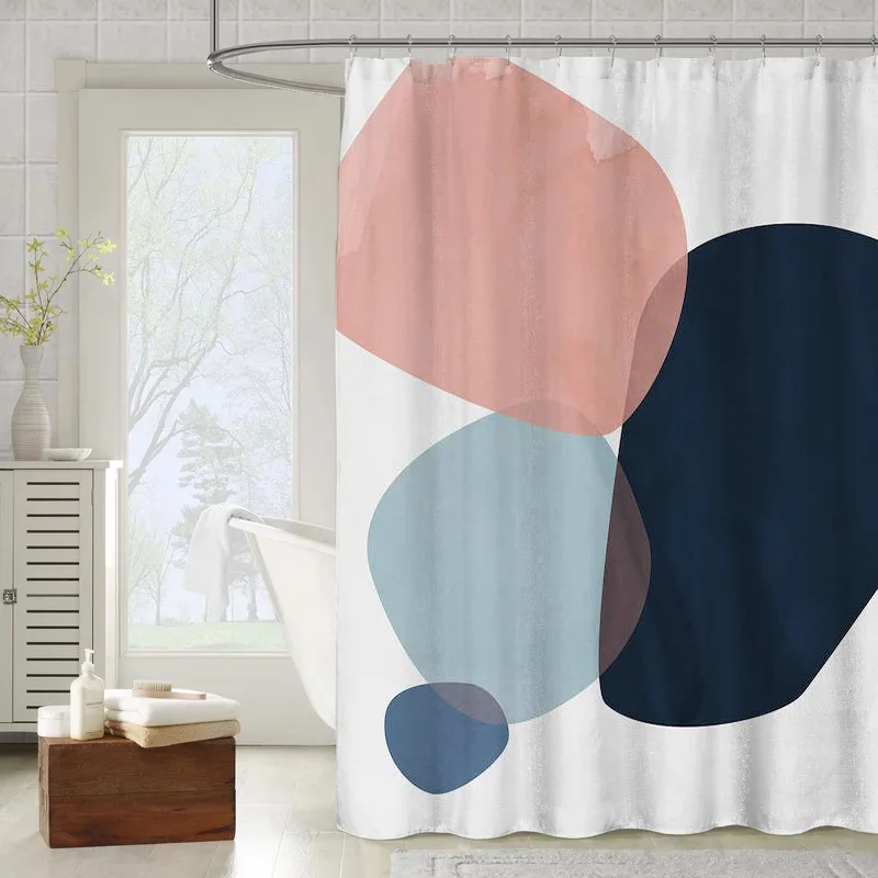 

Shower Curtains Bathroom Curtain with Hooks Waterproof Polyester Fabrics Bath Screen Toilet Partition Rideaux Simple Abstract