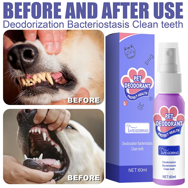 

60ml Pet Oral Cleaning Spray Dog And Cat Tooth Cleaning Deodorant To Prevent Stones And Remove Kitten Halitosis Pet Supplies