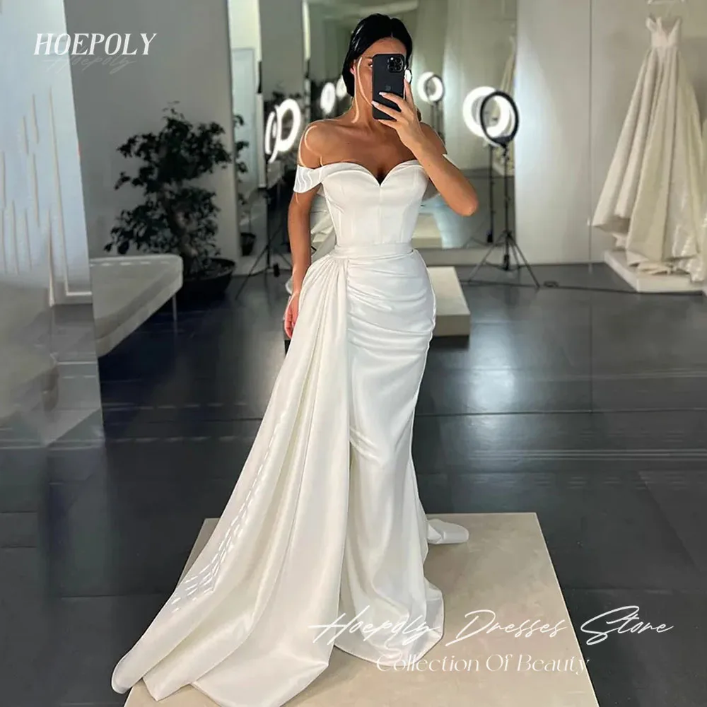 

Hoepoly Ivory Mermaid Evening Gowns Sweetheart Pleated Party Dress Off The Should Long Prom Dresses Robe De Soiree Customize