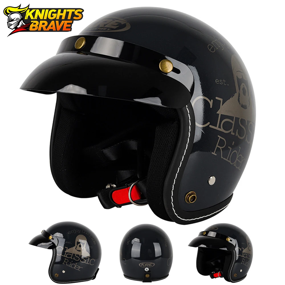

SOMAN Motorcycle Helmet Four Seasons Retro Vintage Moto Crash Helmet Riding Cafe Racer Biker Motorbike Helmet DOT Certification
