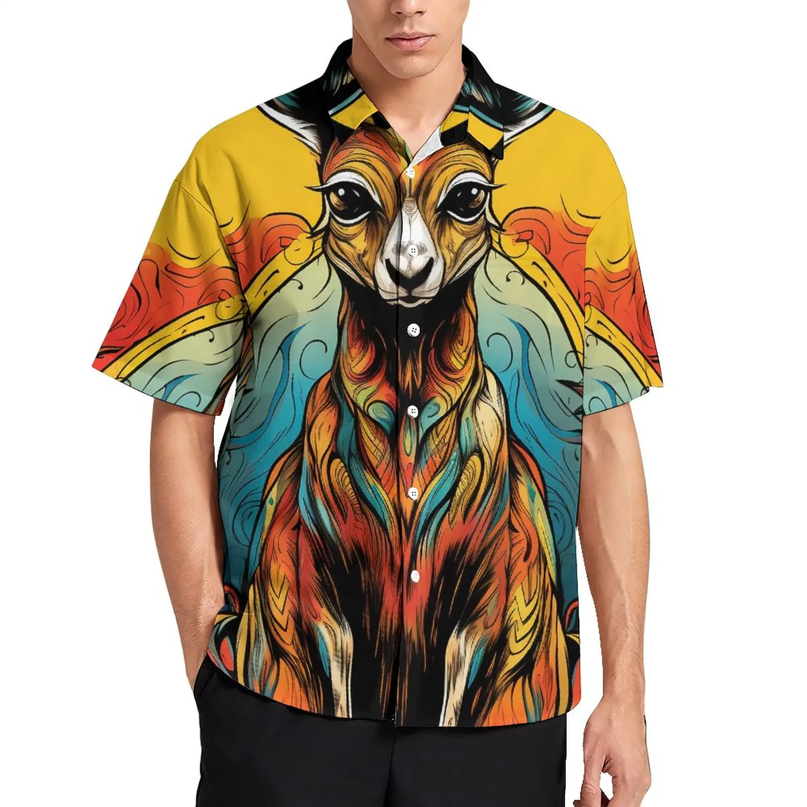 

Kangaroo Vacation Shirt Vintage Style Illustration Summer Casual Shirts Men Stylish Blouses Short Sleeve Graphic Tops 3XL 4XL