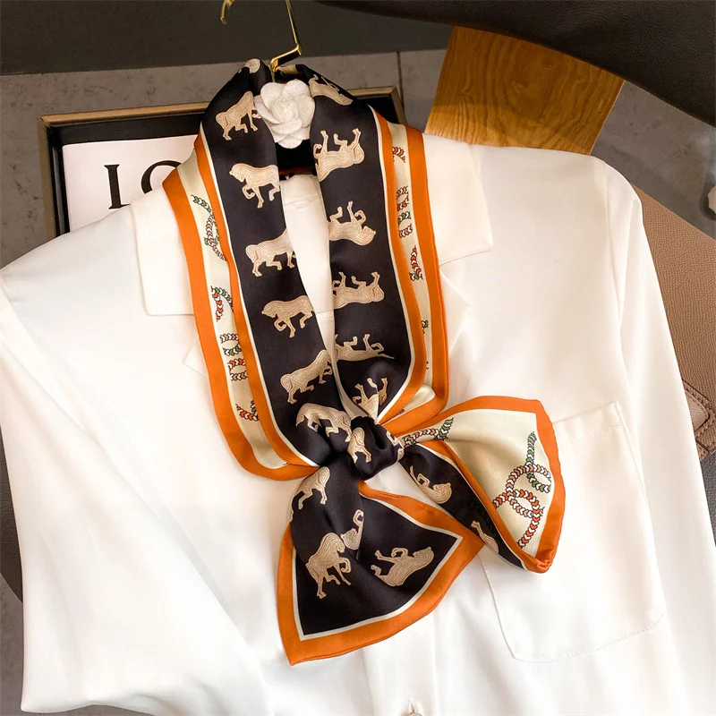 

Women Silk Satin Scarf Fashion Spring Hair Hand Bag Wrist Foulard Headband Print Horse Neckerchief Bandana Tie Echarpe 2022 New