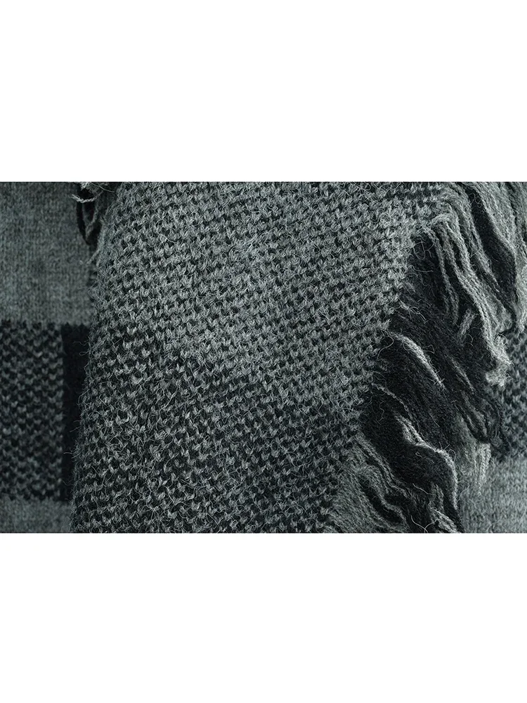 XITAO клетчатый кардиган с кисточками в стиле пэчворк карманный круглым вырезом и