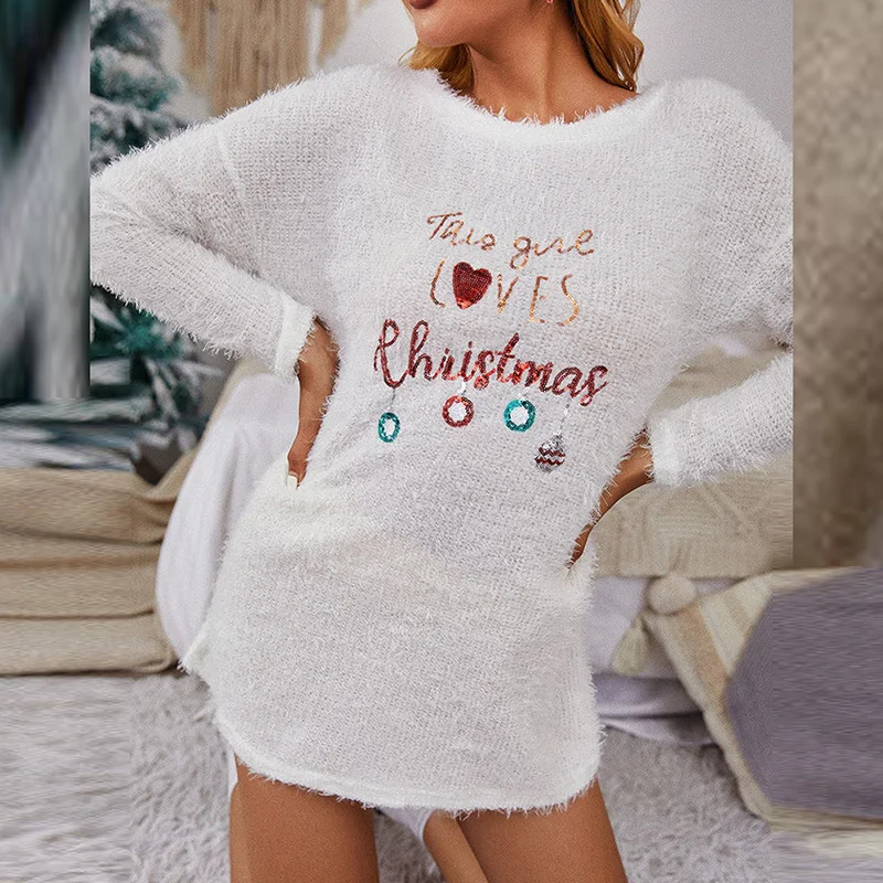 

Модное Новое поступление 2023, рождественское платье, женское шикарное свободное платье-пуловер с длинным рукавом и круглым вырезом, игривое ...