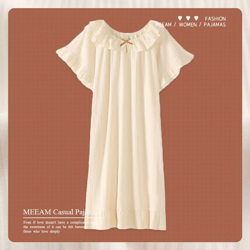 2021 new 100% cotton nightdress women's summer thin short sleeve student pajamas Princess Dress