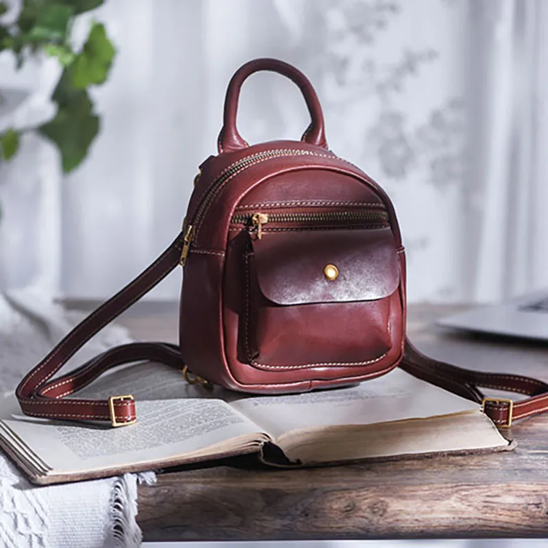 Simple casual fashion natural genuine leather ladies mini cute green backpack everyday outdoor designer weekend party backpack