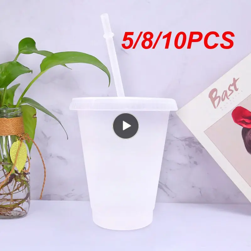 

5/8/10PCS Mugs Clear 700ml Reusable Cups Matte With Straw Plastic Tumbler Drinkware Coffe Bottle Cup Straw Mugs With Lid