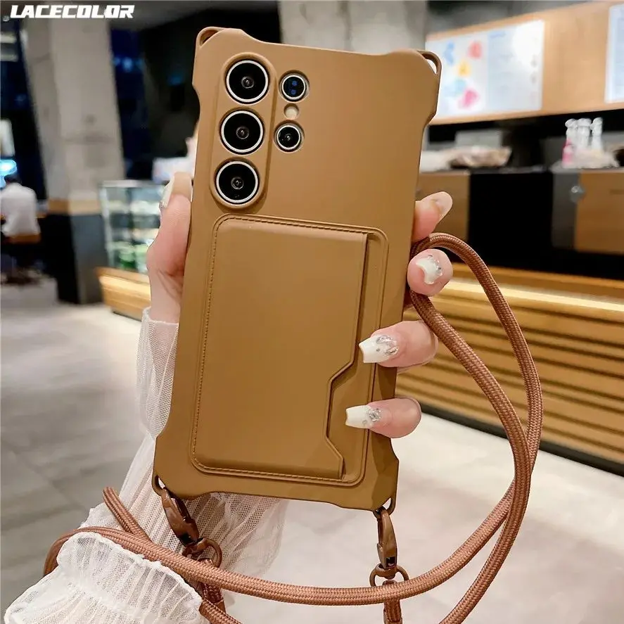 Чехол-цепочка с слотом для карт Samsung S24 S23 Plus FE S22 Ultra A54 A14 A34 A53 A15 жидкий силиконовый