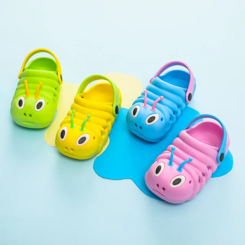 Baby Garden Shoes Toddler Slippers Summer Cartoon Cute Caterpillar Boy Slide Shoes Protect Toe Breathable EVA Sandals Pantunflas