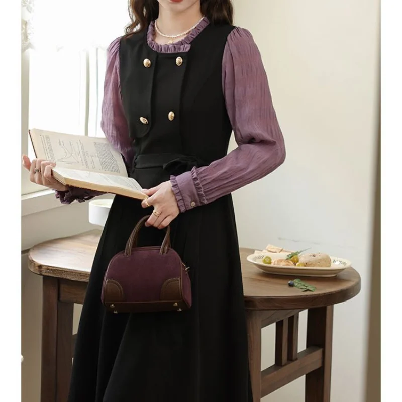 Женская одежда в стиле французской Хепберн элегантное стильное платье до колена