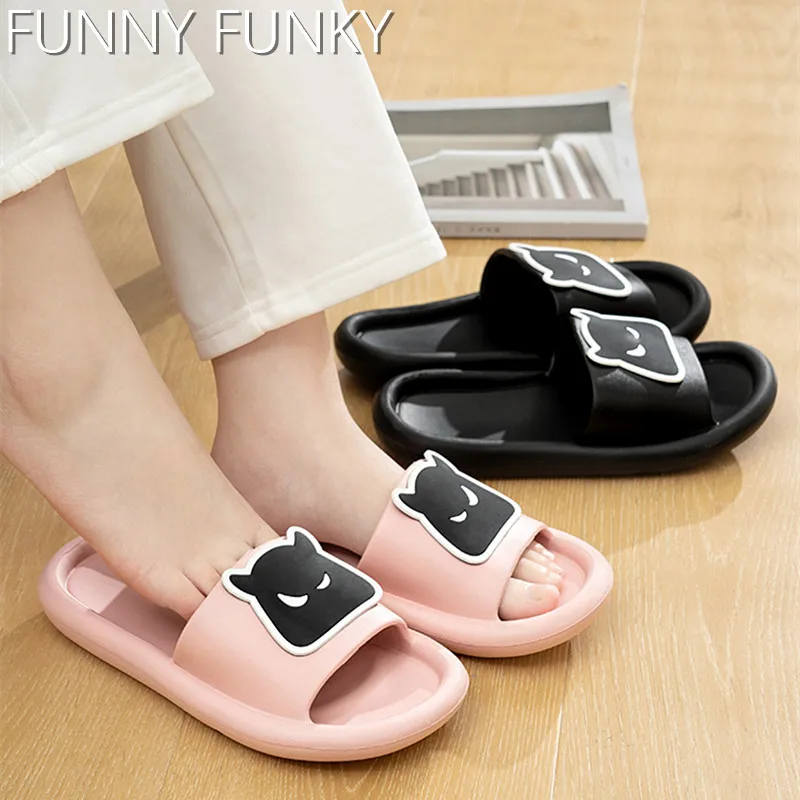 

Шлепанцы женские домашние на толстой платформе, мягкие сандалии из ЭВА, Нескользящие, для ванной комнаты, мягкая подошва, сланцы с улыбкой