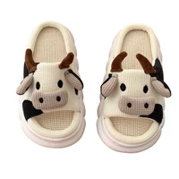 2022 four seasons universal indoor home cotton linen sandals and slippers cute cartoon cow mute linen slippers