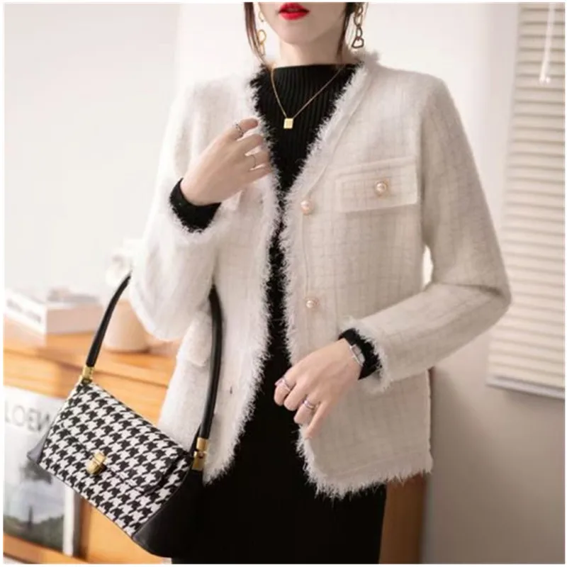 Женский вязаный кардиган UHYTGF куртка из искусственной норки и бархата