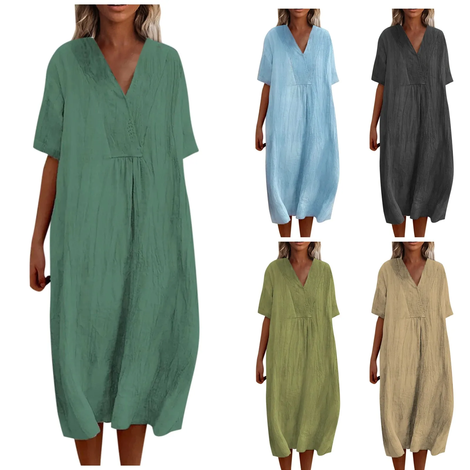 

Fashion Women'S Denim Shirt Dress V Neck Casual Comfortable Retro Long Sleeve Loose Maxi Dress High Waist Sundress With Button