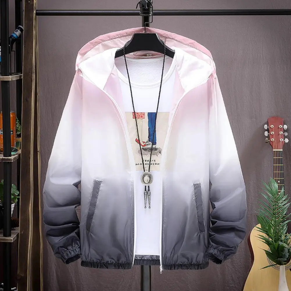 

Long Sunscreen Men Pockets Zipper Clothes Men Camping Loose Sleeves Gradient Hooded Fishing Summer Sunscreen Coat Jacket Color