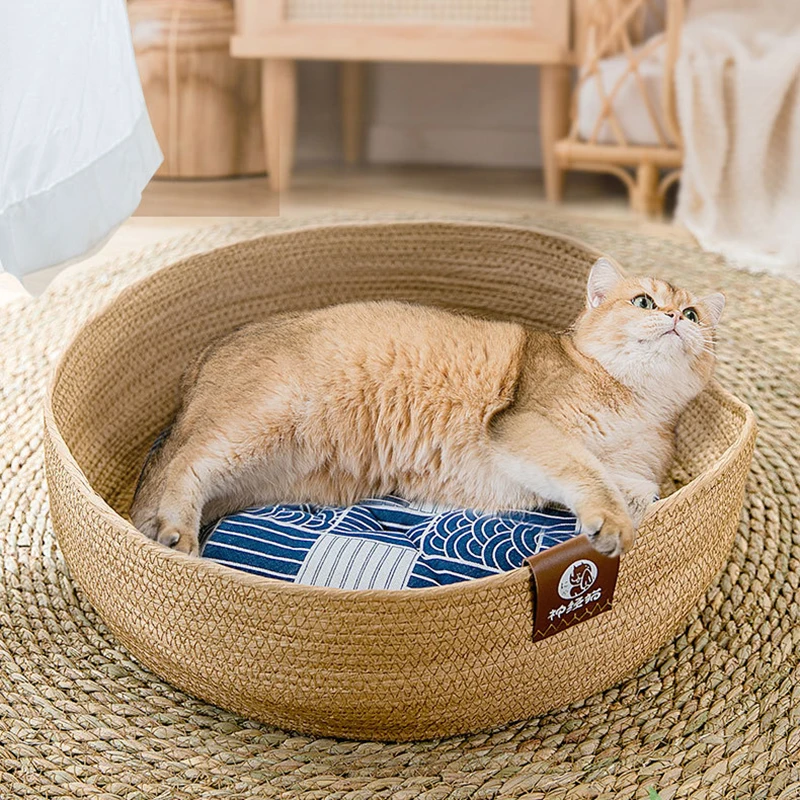 

Подстилка для кошачьего туалета ручной работы из японского мультфильма из ротанга, летняя подстилка для кошачьего туалета, аксессуары для ...