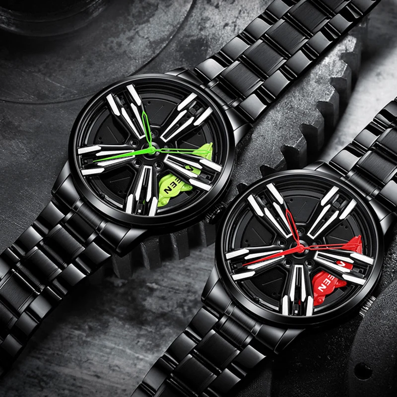 Часы наручные мужские с колесным ободом Роскошные спортивные кварцевые из