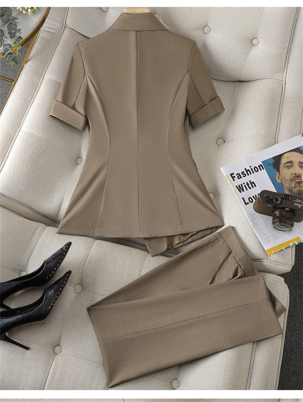 Women's Suits 2023 Summer Short Sleeve Jackets Coat + Pants Two Pieces Set Office Ladies Business Work Wear Formal Trouser Sets