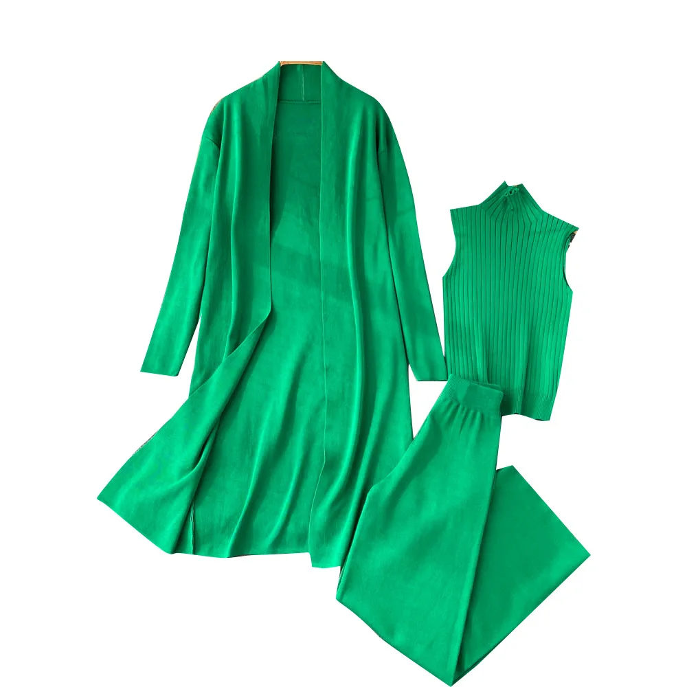 3Pcs/set Knitted Women Long Sleeve Cardigans+Turtleneck Knit Tank Top+Warm Long Pant Sets Winter Autumn Women Clothing