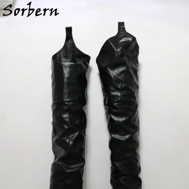 Sorbern Customized 110Cm Crotch Boots Unisex 130Cm Outside Low Heels Fetish Boot With Belt Round Toe Square Heel Multi Color