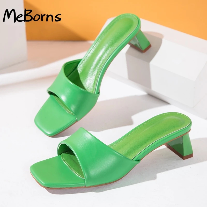 

Summer Women Slippers Slides Open Toe Low High heels Shoes Sandal Female Leisure Beach Green White Flip Flops size 41 42