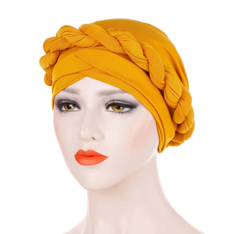 

Muslim European and American Foreign Trade Monochrome Single Twist Braid Toque Cap Milk Silk India Toque Cap Spot