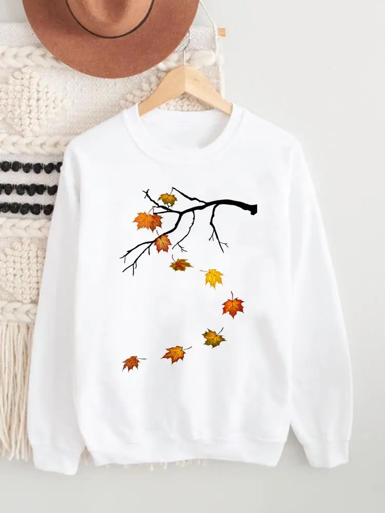 

Women Fall Thanksgiving Halloween Fashion Pullovers Leaf Printing O-neck Lady Autumn Clothing Female Graphic Sweatshirts