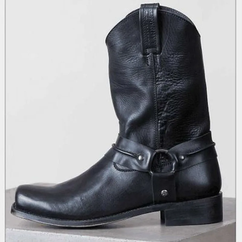 

Men's Boots Vintage PU Leather Classic Warm Shoes Male Slip On Winter Gladiator Booties Big Size 37-47 Low Heel For Mens