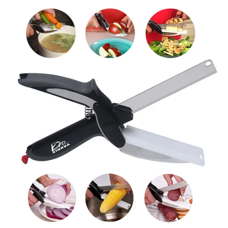 

2 In 1 Multi-Function Kitchen Scissors Cutter Stainless Steel Kitchen Knives Vegetable Cut Meat Potato Cheese Knife Hand Tool