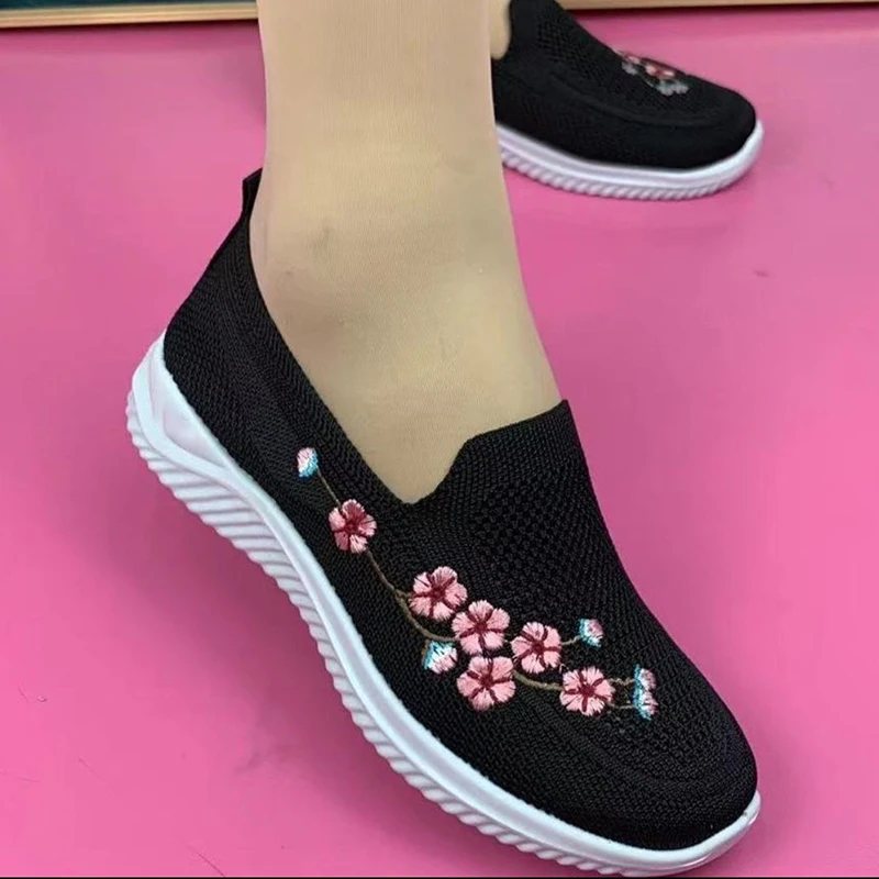 Women Sneakers Mesh Breathable Floral Comfort Mother Shoes Soft Solid Color Female Casual Footwear Lightweight Zapatos De Mujer