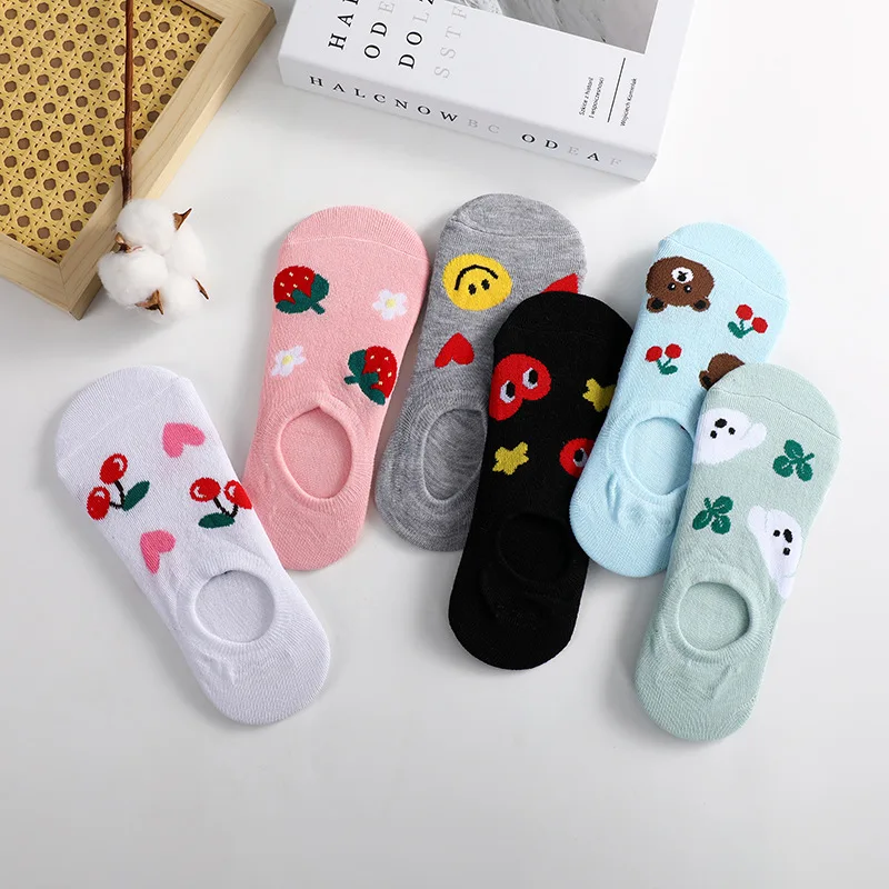 

Новинка лета 2023, короткие носки, женские милые носки-лодочки с мультяшным рисунком, невидимые носки с закрытым носком, универсальные Повсед...