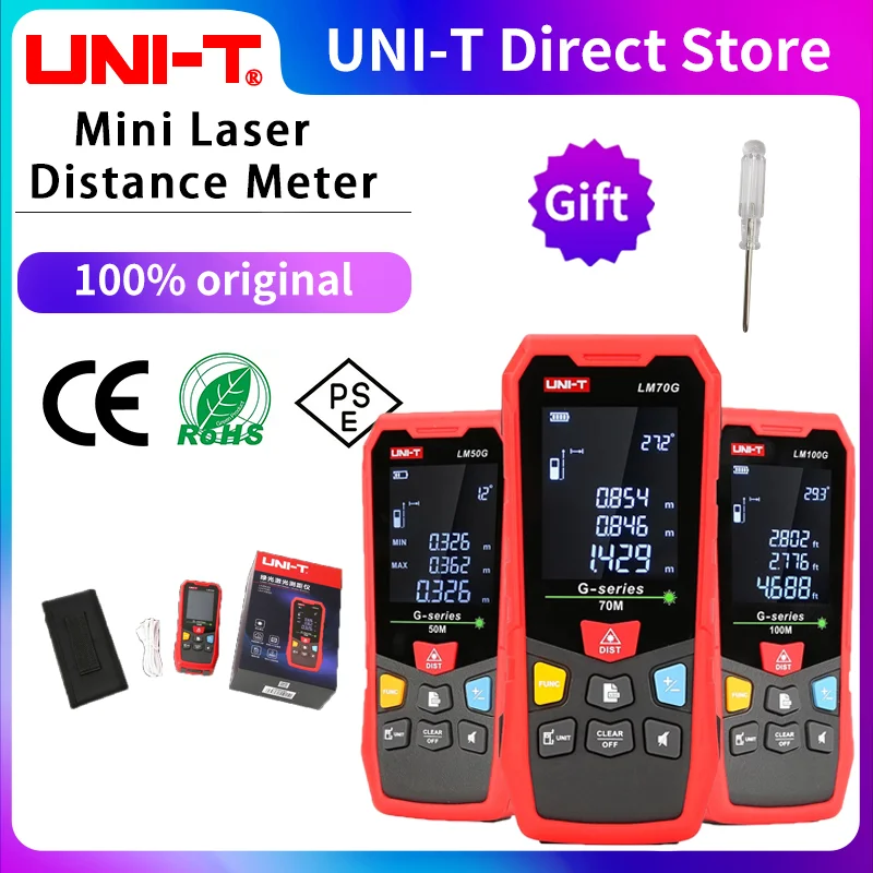 Uni-t Lm50g Handheld Verde Laser Rangefinder Régua Eletrônica de Medição Universal Interior e Exterior 50m 70m 100m