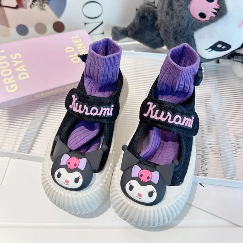 

Cute Sanrio Kuromi Kids Low Cut Sports Shoes New Cartoon Bow Tie Breathable Soft Bottom Girls Canvas Dancing Shoe Exquisite Gift