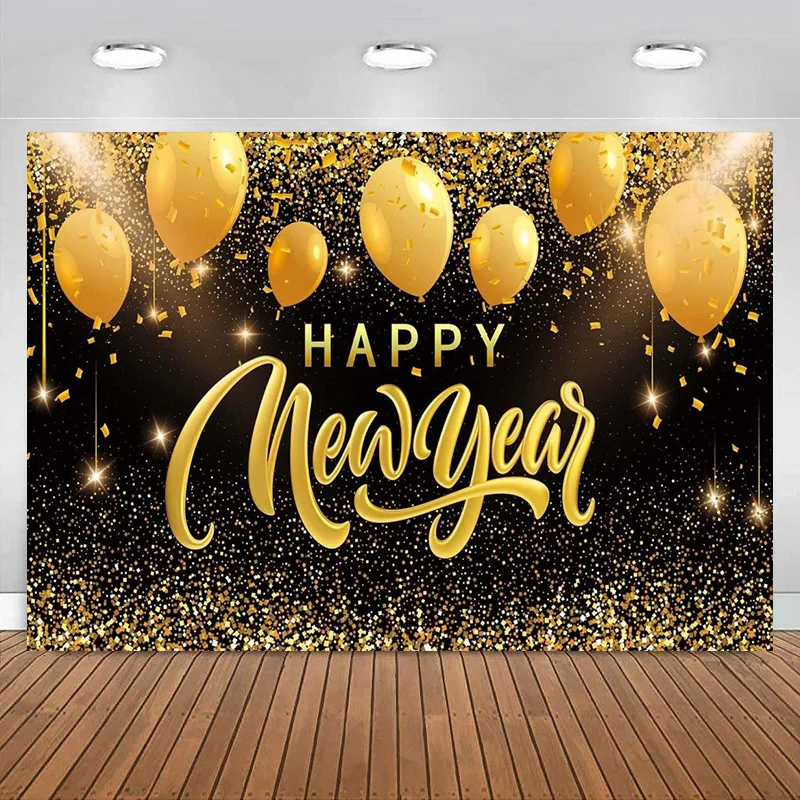 

Фотофон с новым годом черные и золотые воздушные шары новогодний баннер Фотофон для фотографии фотография новый год искусственные украшен...