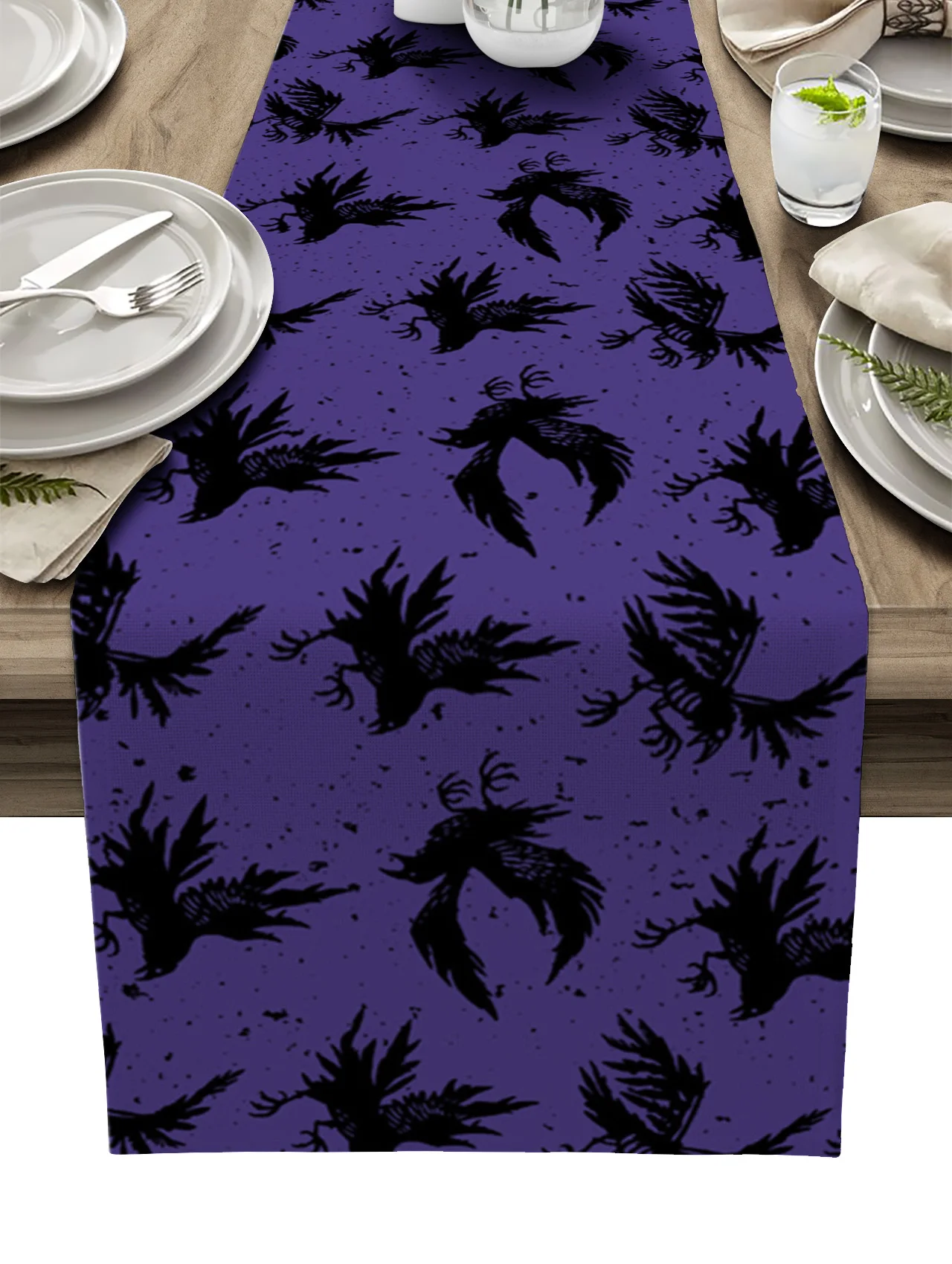 

Halloween Crow Silhouette Purple Table Runners Kitchen Table Decoration Dining Table Runners Wedding Party Table Decor