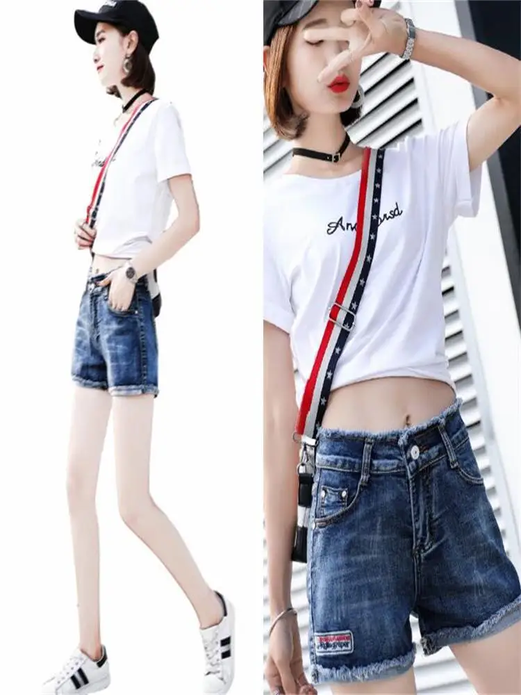 

New Summer Cotton Comfortable High-Waisted Slim Jean Shorts Young Women