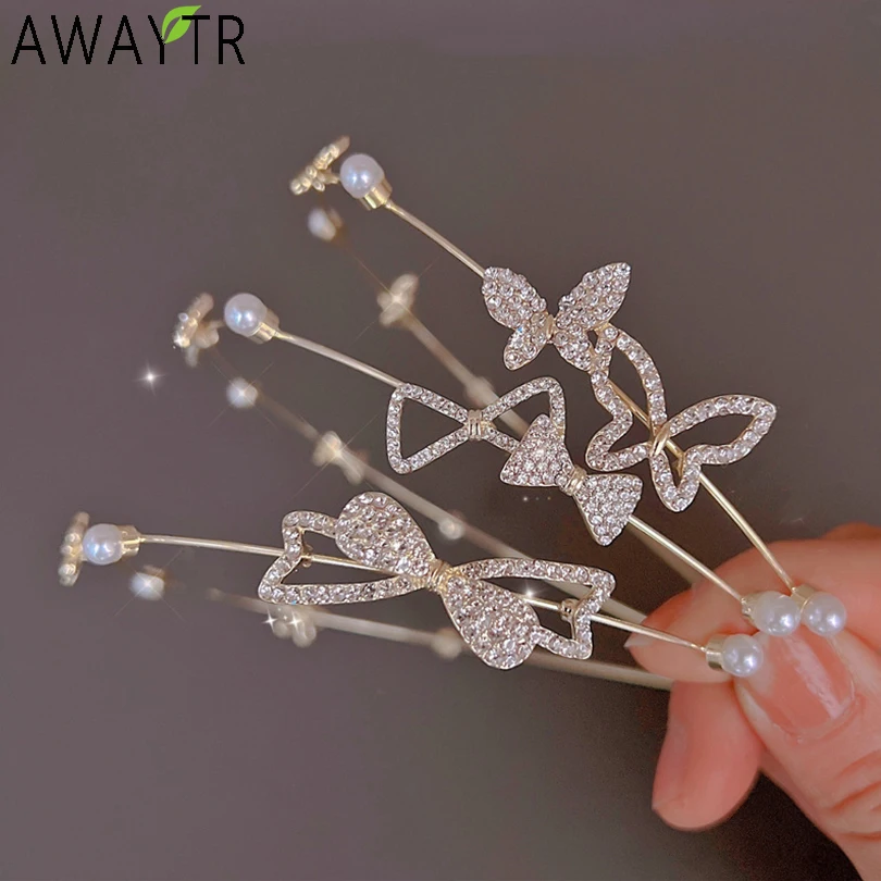 

AWAYTR Metal Flower Pearl Headband Silver Rhinestone Hair Hoop Bezel Star Bow Butterfly Hairbands for Women Hair Accessories