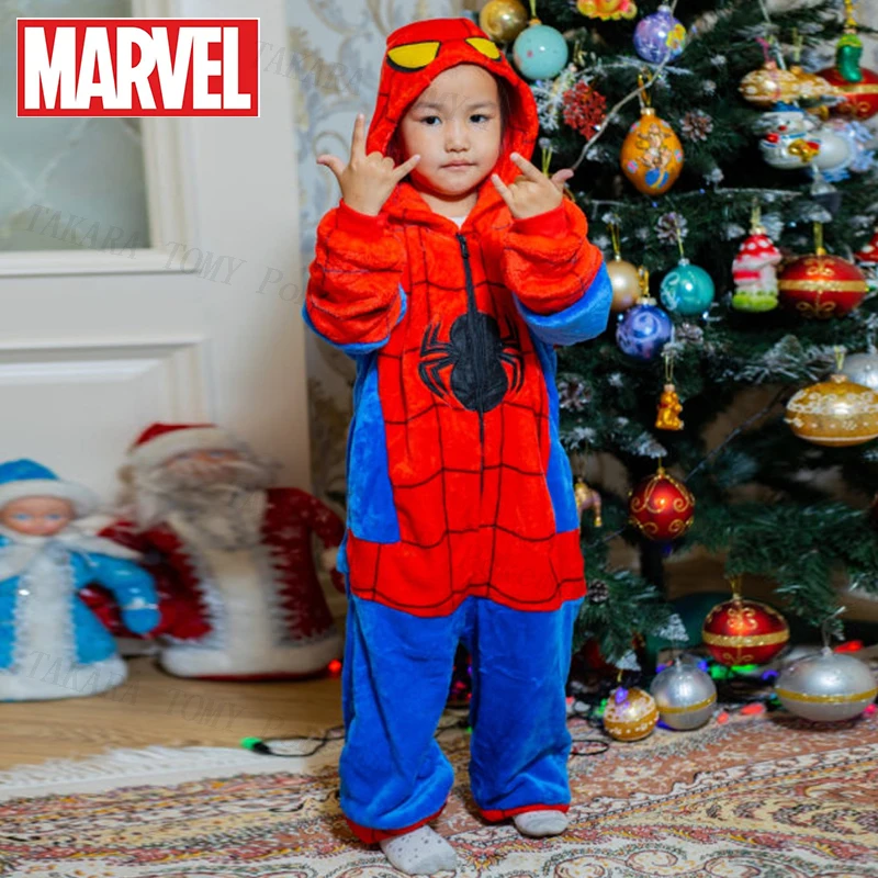 

Anime Spidermans Costume Marvels Superhero Spider-man Cosplay Plush Flannel Pajamas Onesie Costumes Winter Warm Christmas Gift