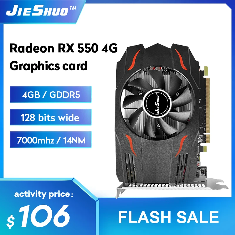 

JieShuo Новый AMD Radeon RX550 4G 128 бит GDDR5 7000 МГц, RX 550 компьютерная видеокарта