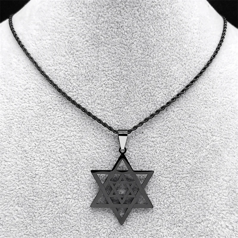 Фото Ожерелье с подвеской Goth Magen, Звезда Давида, гексаграмма, мужское ожерелье из нержавеющей стали черного цвета, полый цвет Подарочные ожерелья украшения N6120S08 №2