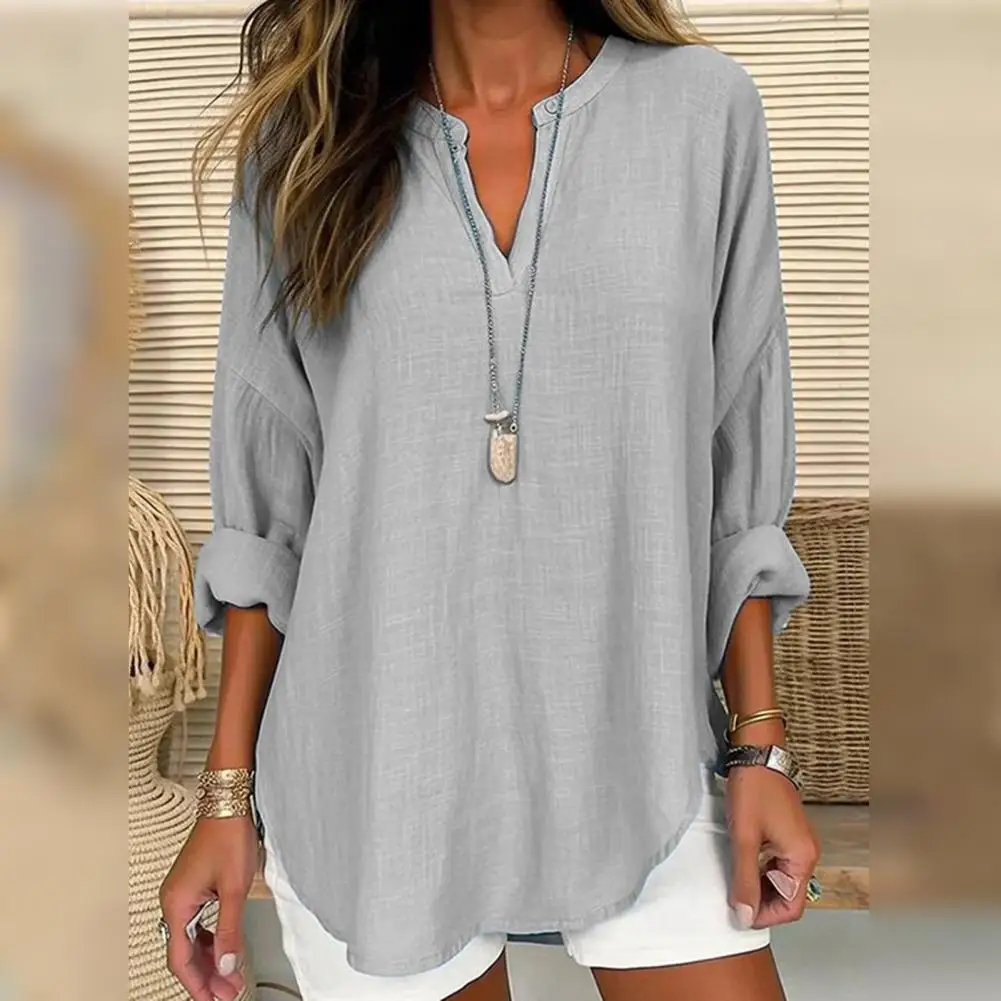 

Women Loose Cut Top Breathable Women Top Vintage-inspired V Neck Blouse Soft Breathable Mid Length Women's Top with for Spring