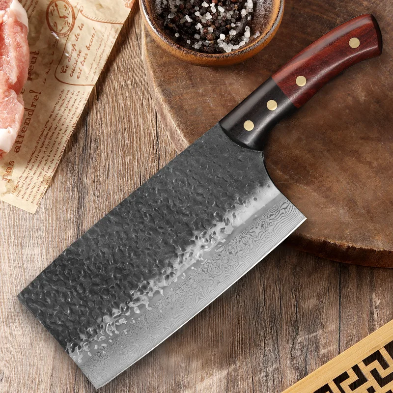 

Handmade Damascus Knife 7.5 Inch Sharp Chef Slicing Chopper Cleaver Kitchen Knife Meat Poultry Tools Rosewood & Ebony Handle