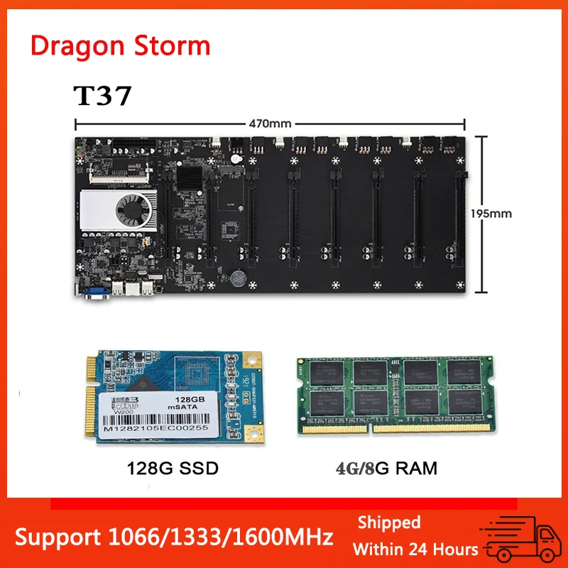 Рабочая материнская плата для майнинга 8 GPU T37 с ЦП криптовалют BTC экспертная без