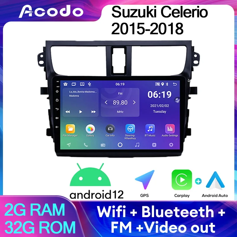 

Автомобильный плеер Acodo, плеер 9 дюймов на базе Android 12, с GPS, Wi-Fi, BT, FM радио, с рамкой, для Suzuki Celerio 2015-2018