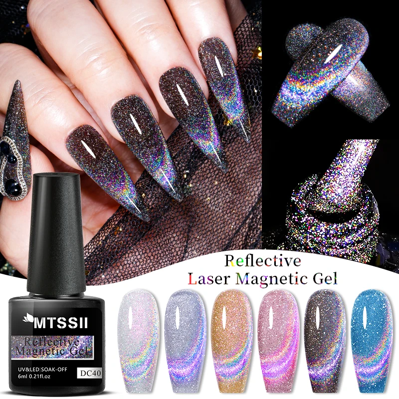 

Mtssii 6ml Reflective Magnetic Nail Gel Polish Rainbow Nail Gel Semi Permanent Sparkling Laser Gel Nail Art Manicure Gel Varnish