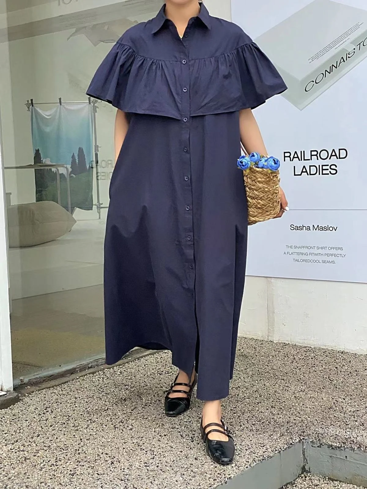 

Ruffle Shawl Collar Dress Elegant Single Breasted Short Sleeved Shirt Dress Four Colors In Vestido Casual