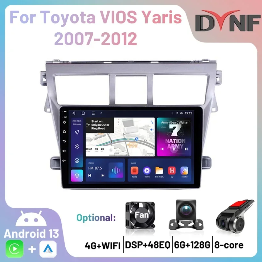 Фото Android 14 Carplay Android Auto Беспроводная связь для Toyota VIOS Yaris 2007 2008 2009 2010 2011 2012 Автомобильное радио Видео 2Din Автомобильная стереосистема gps №1