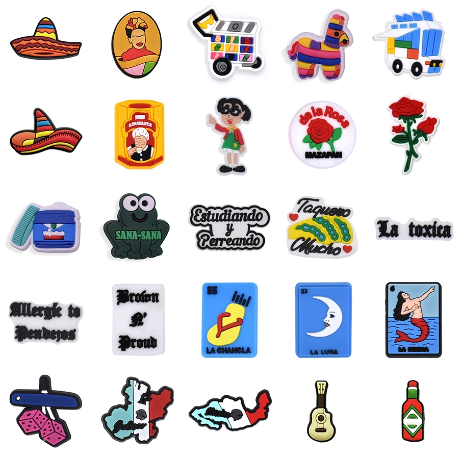 WholeSale 100 Pcs Mexican Inspired  Croc Shoe Charms Latino Hispanic Decoration Charms for Girls Boys Men Women Clog Accessories