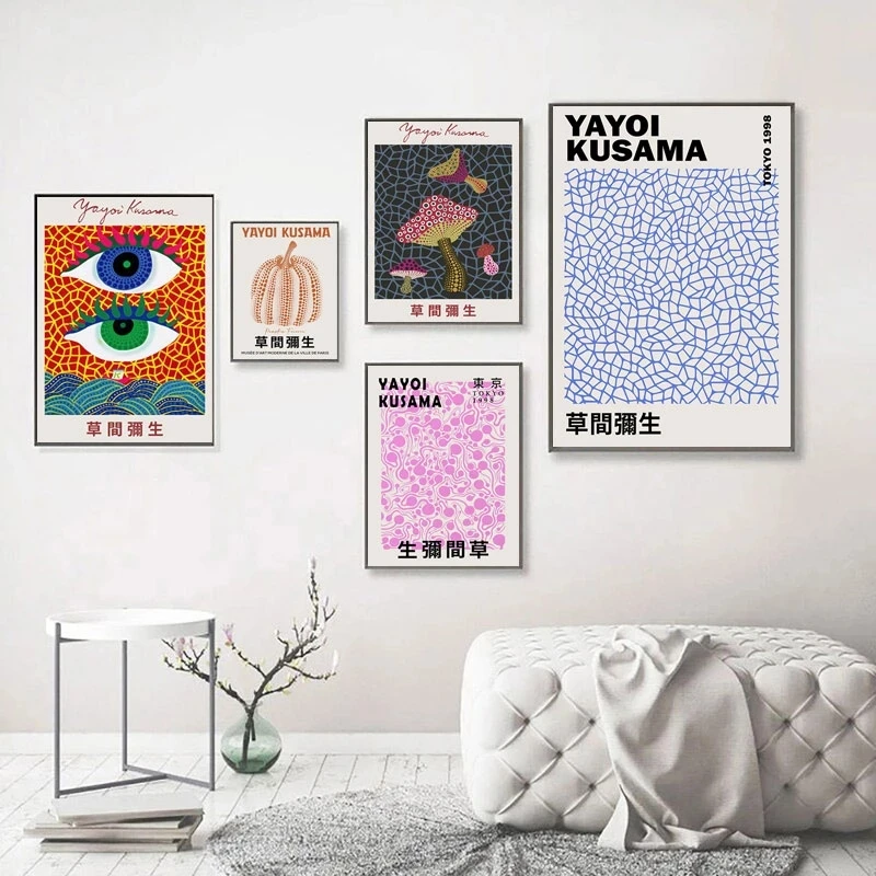 

Абстрактная художественная Настенная картина Kusama Yayoi, красочные цветочные вазы для напитков, плакаты и принты, настенные картины для декора...