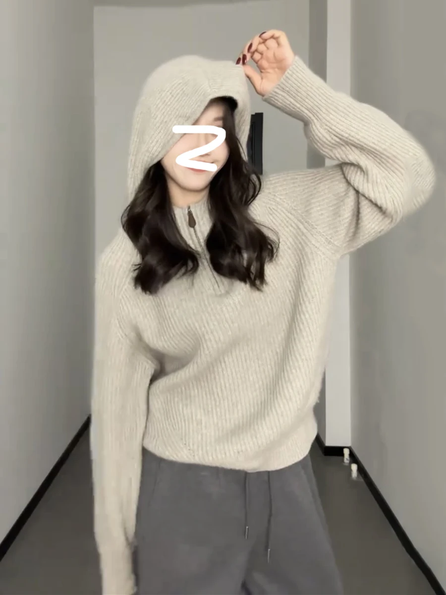 Высококачественная вязаная толстовка с капюшоном на молнии для полных девочек